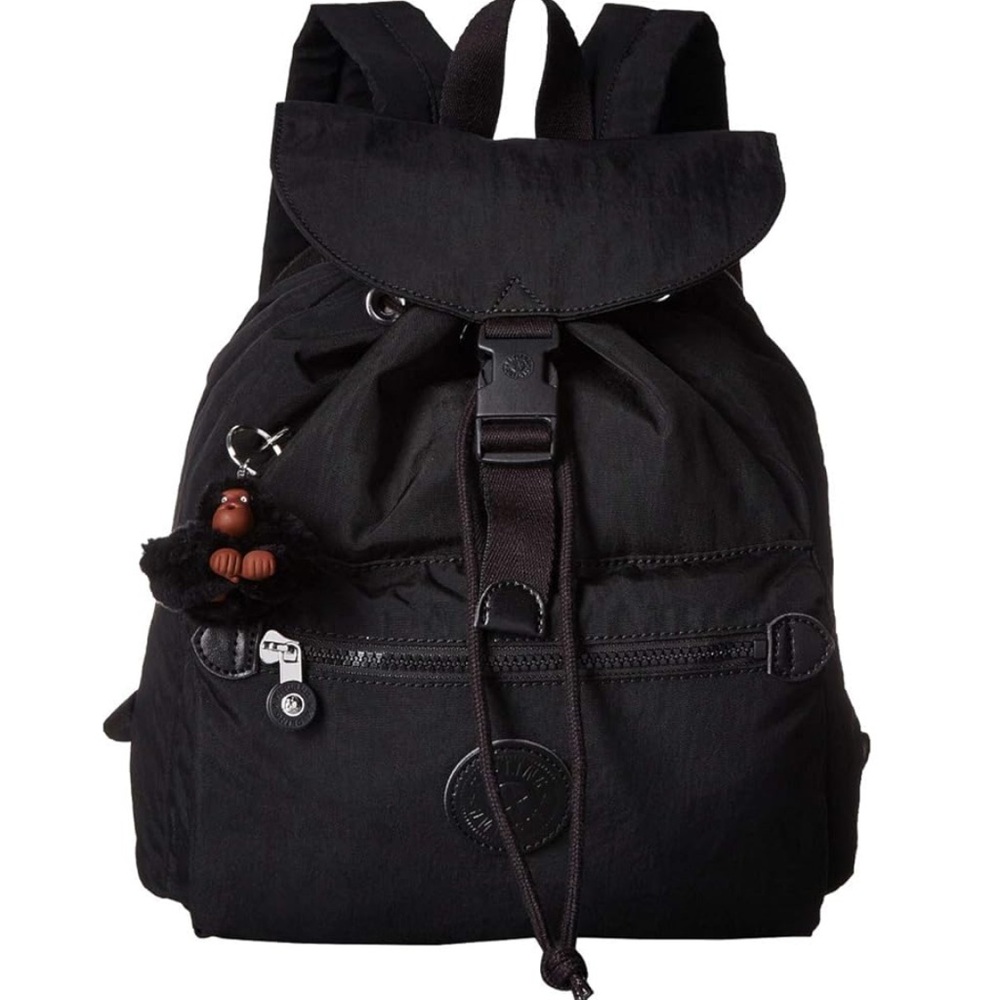 Kipling Black Drawstring Backpack With Monkey Cha… - image 1